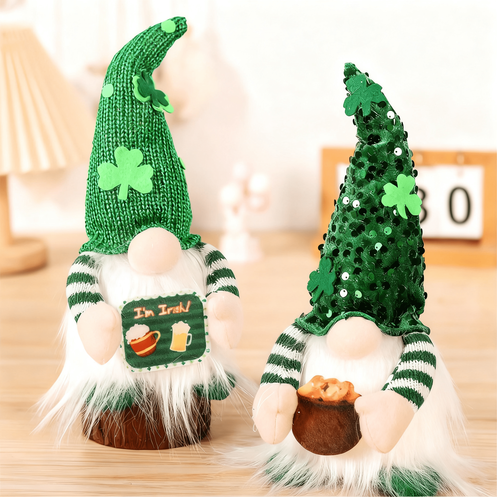 St Patrick's Day Gnome Plush with LED Lights Lucky Irish Guardian Decor