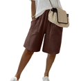 thumbnail image 2 of HKYNLAG Bermuda Shorts for Women Summer Half Shorts Pants Drawstring Elastic Waist Solid Color Cotton Linen Wide Leg Pants with Pockets Coffee S, 2 of 8