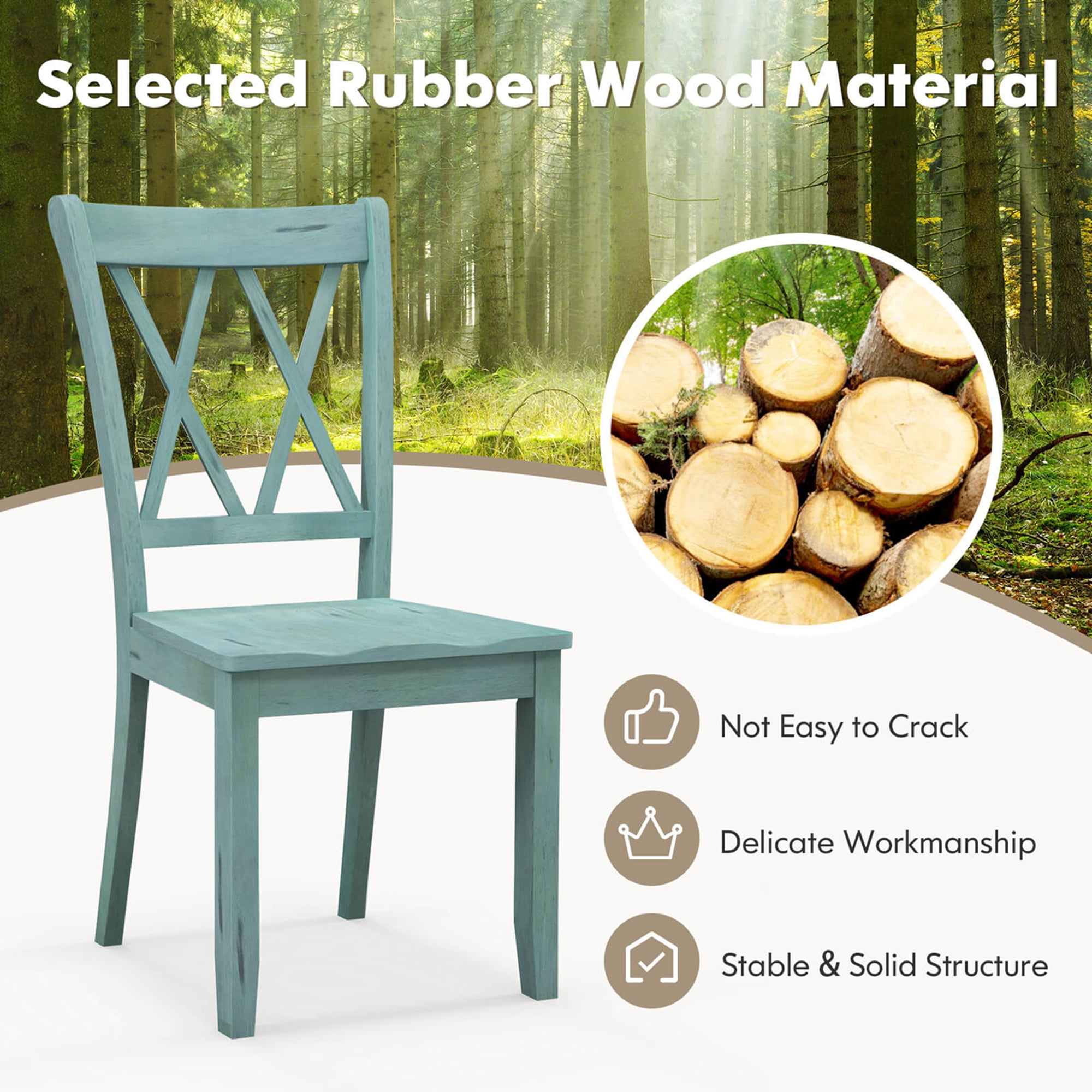 Costway Modern Comfortable Set of 2 Wood Dining Chair, Cross