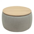 thumbnail image 5 of Round Storage Ottoman, Upholstered Coffee Table with Wooden Lid, 2 in 1 Function End Table Footstool for Living Room Office, Work as Side Table & Ottoman & Seat, Gray, 25.5''x25.5''x14.5'', 5 of 7
