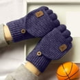 thumbnail image 2 of Lovzfmll Unisex Knit Convertible Gloves, Flip Top Outdoor Winter Gloves, Plush Thickened Warm Handwear for Urban and Outdoor, Navy, 2 of 4
