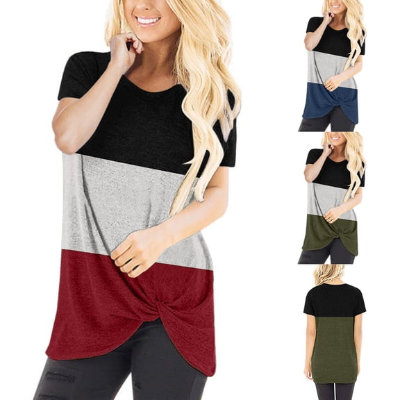 Mittory Women's T Shirts Short Sleeve Color Block/Solid Tops Casual Summer Tees Casual Blouse