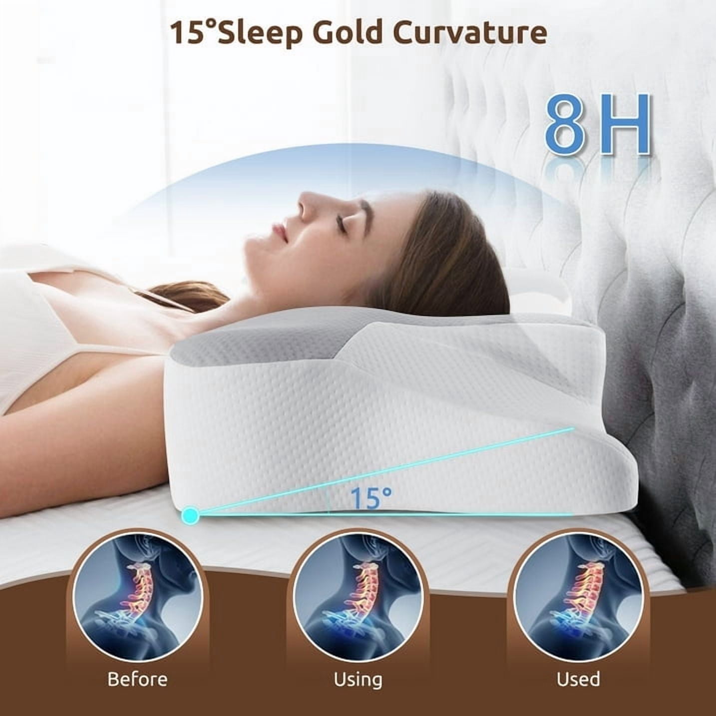 MOONORAH Cervical Pillow for Sleeping Memory Foam Neck Pain Relief Contour Orthopedic Ergonomic Pillows for Women Side Sleepers,Queen Size 26"Lx14.6"Wx5.1"H,Gray