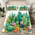 thumbnail image 2 of Manfei Green Cartoon Cactus Full Size Sheets, Plant Botanical Bed Sheets, Rustic Southwestern Sheet Sets, Lightweight Room Decor, 4-Piece, 2 of 7