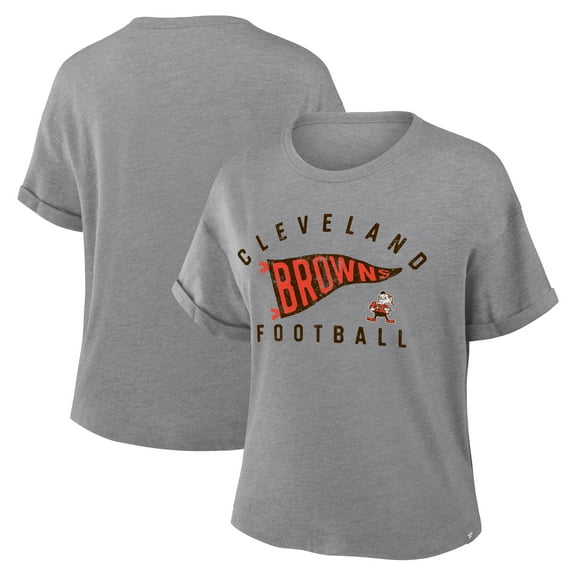 Women's Fanatics Heather Gray Cleveland Browns Pennant Wave Tribute Tri-Blend Boxy T-Shirt