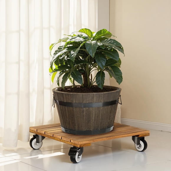 2pack Wood Plant Caddy With Wheels Heavy Duty, 264 Lbs Capacity, Upgraded 12 Inch Acacia Hardwood Plant Dolly, Plant Stand with 3