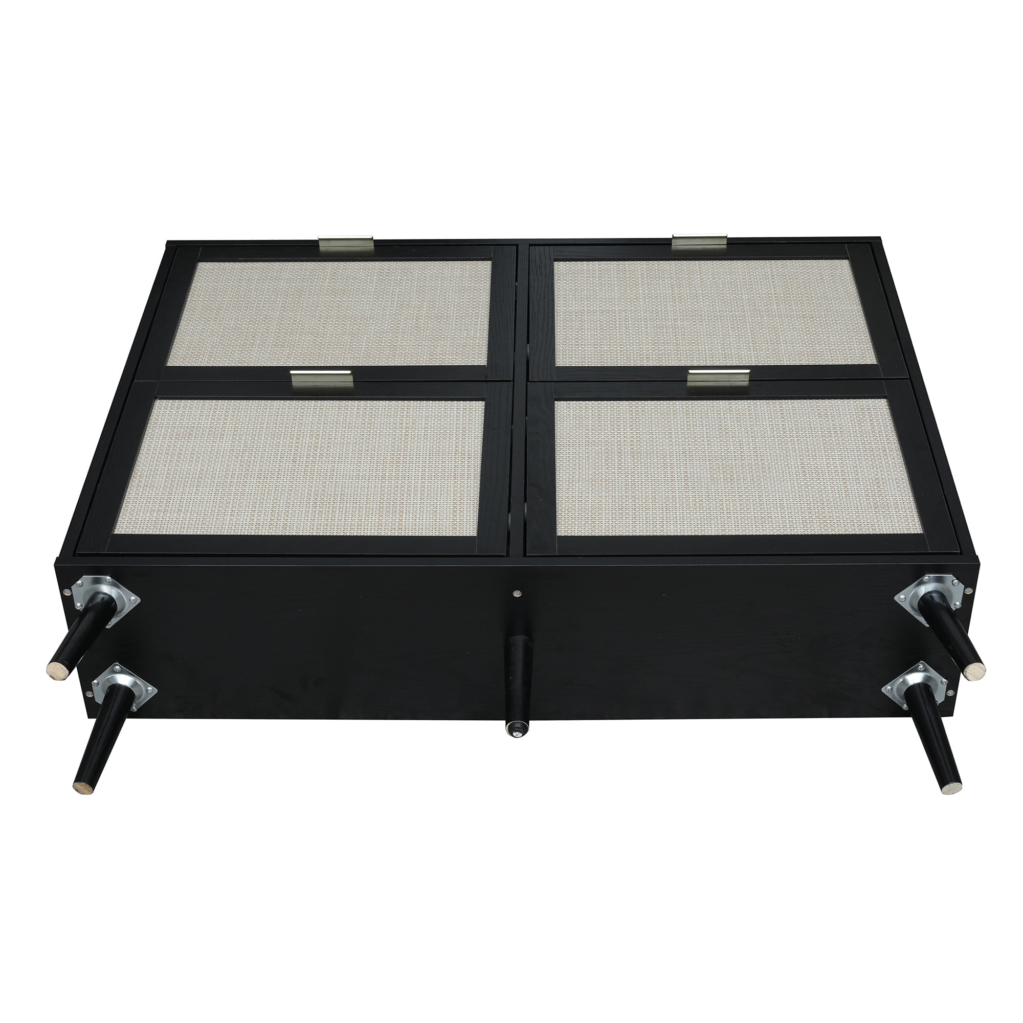 Kadyn 41.34" Black Rattan 4 Door Shoe Rack, Freestanding Shoe Rack Storage Organizer for Entryway, Shoe Storage Cabinet