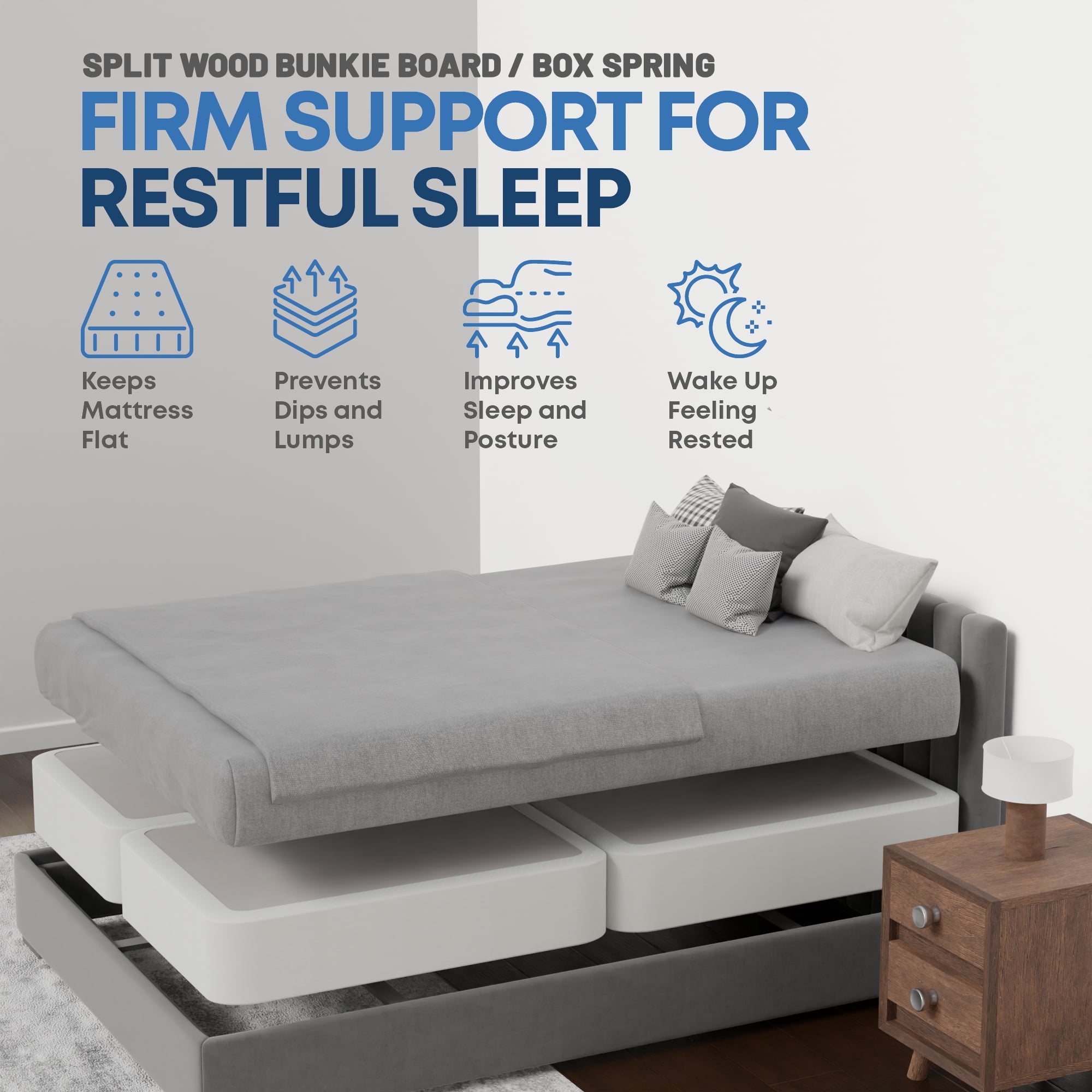 Continental Sleep, Box Spring Bed Base California King(Fold) Size, 8-Inch Wood Mattress Foundation, Quiet Noise Free, 4-Pieces Under Mattress Support BoxSpring, Fully Assembled, White