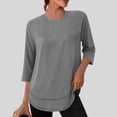 thumbnail image 3 of Lixiuxyad Women Basic Tee Athletic Sun Casual Crewneck 3/4 Sleeve Solid Color Tee Shirt Top For Outdoor Sports,Gray, 3 of 6