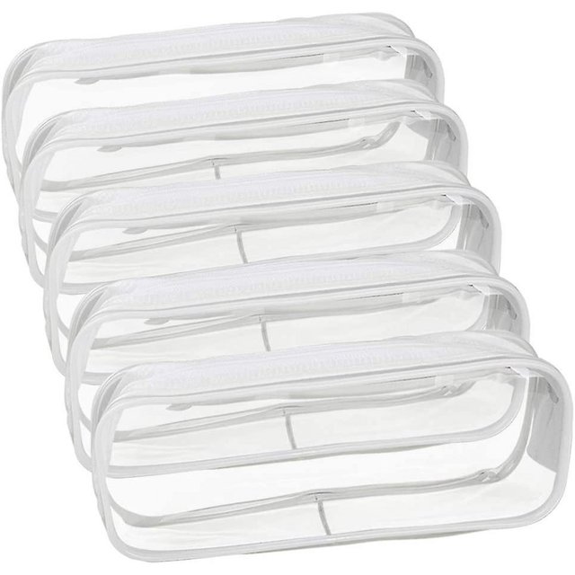 Estuche transparente para lápices de 5 piezas, estuche transparente para lápices escolares, estuche de PVC, bolsa para lápices con cremallera, estuche escolar de gran capacidad para papelería