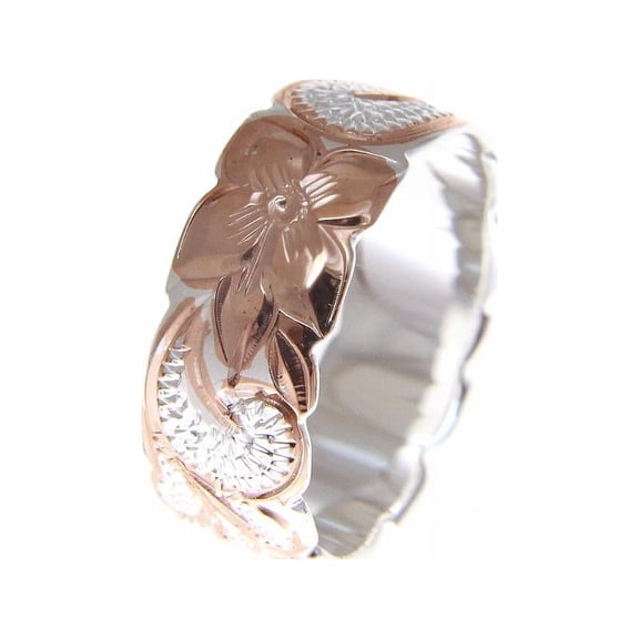 925 Sterling silver Hawaiian queen scroll pink rose gold plated 2 tone 8mm cut out edge ring size 4.5