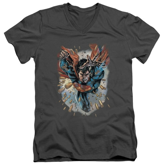 Superman Within My Grasp Adult V-Neck T-Shirt 30/1 T-Shirt Charcoal