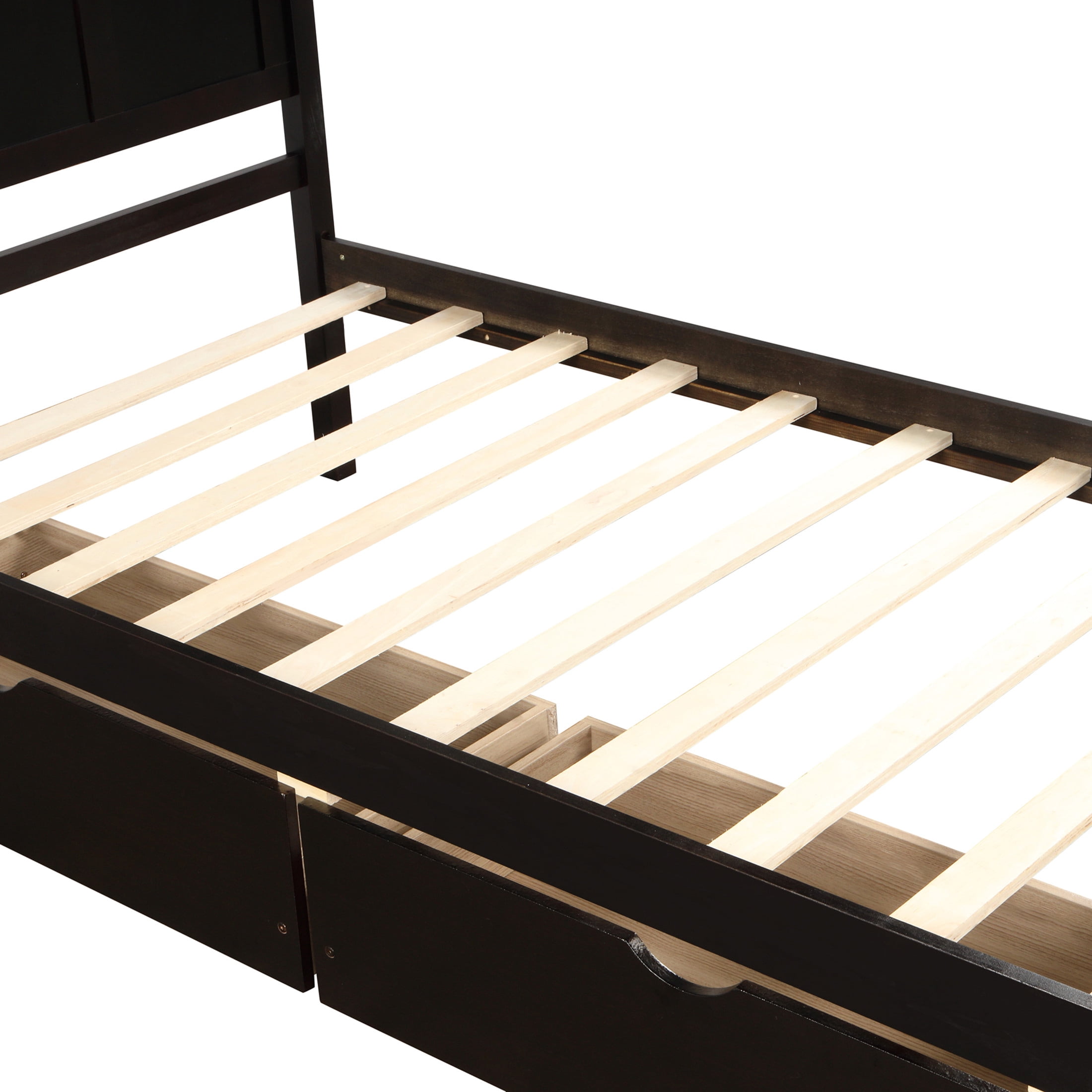Noble House Twin Platform Storage Bed, Minimal Under-Bed Drawers with Rolling Wheels, Pine Wood Frame, Espresso