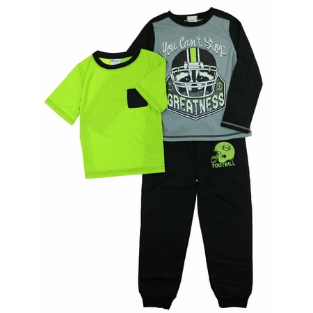 Flame Resistant Pajamas - ST. EVE Boy's 3-Piece Mix-and-Match Flame Resistant Pajama Sleep Set (Grey/Green/Raccoon, Small (7/8))