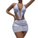thumbnail image 1 of Bikinis con cuello Halter ahuecados para mujer, traje baño Sexy con falda para playa malla, Color sólido, ropa playa, 1 of 5