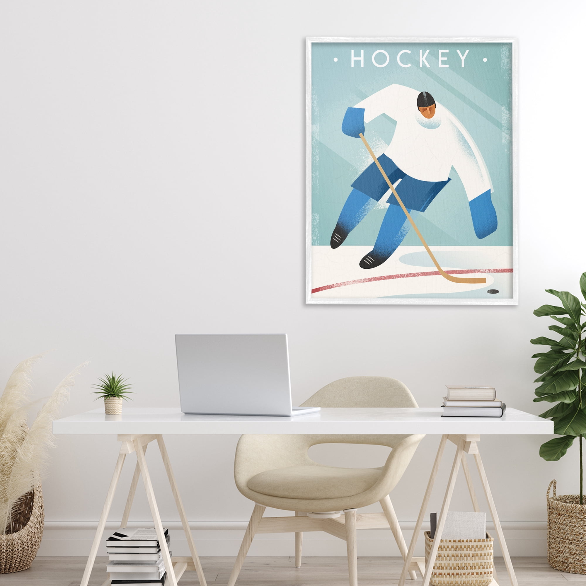 Stupell Industries Vintage Hockey Player White Framed Giclee Art, design by Martin Wickstrom