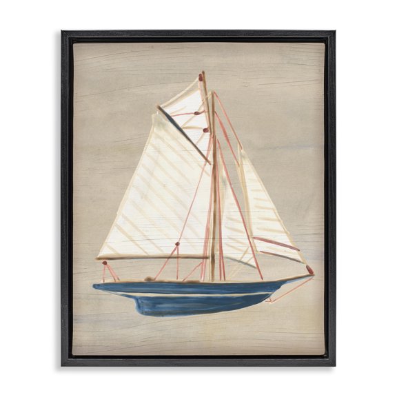 Stupell Industries Rustic Lodge Rustic Blue Sailboat Black Floating Frame Canvas Art, 25 x 31, by June Erica Vess