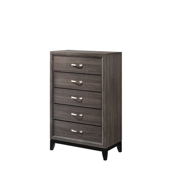 Miekor Furniture 1pc Contemporary 5-Drawer Tall Chest Gray Finish Wooden Bedroom Furniture No1113