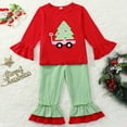 thumbnail image 4 of REgarm Toddler Girl Christmas Outfit Cute Christmas Tree Long Sleeve Shirt and Flared Bottoms Pants 2PCS Set (Red,3-4 Years), 4 of 7