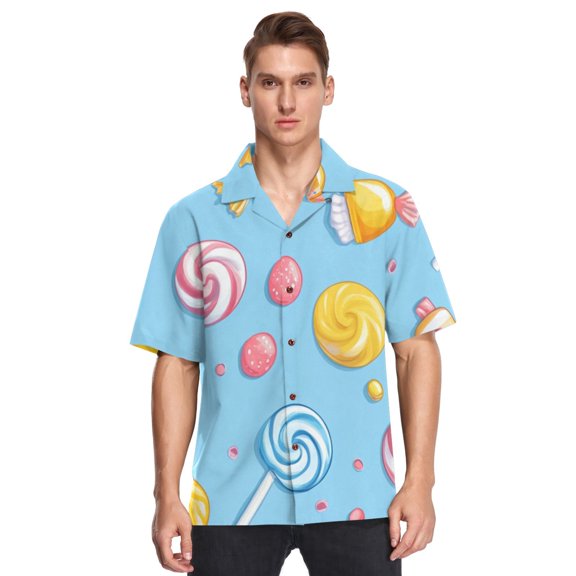 Ckdifva Many Candies Mens Button Down Short Sleeve Shirt Casual Shirts Beach Hawaiian Shirts