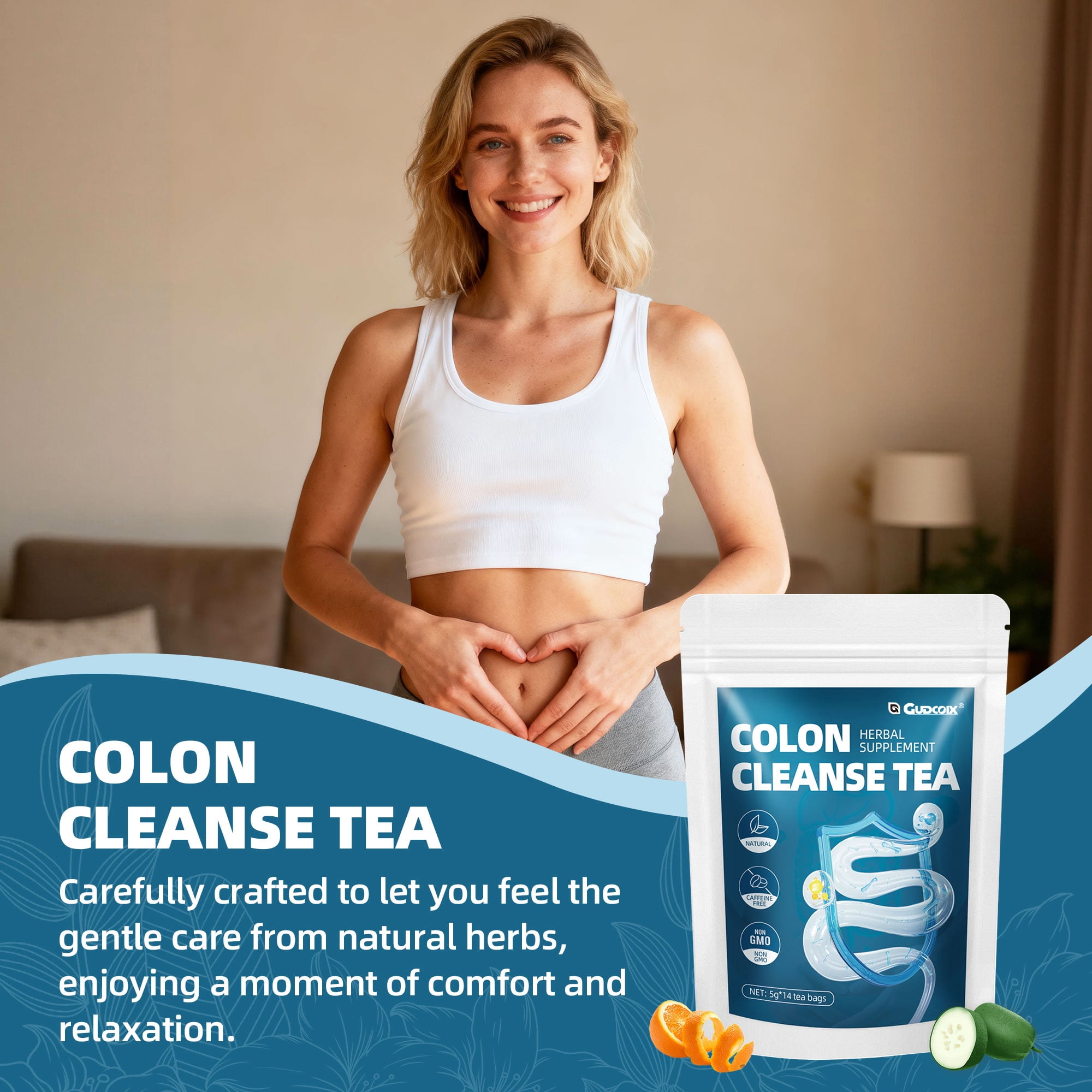 Gudcoix Herbal Colon Cleanse Tea, Digestive Support, Natural Detox Blend, Caffeine Free, Non GMO, 14 Bags