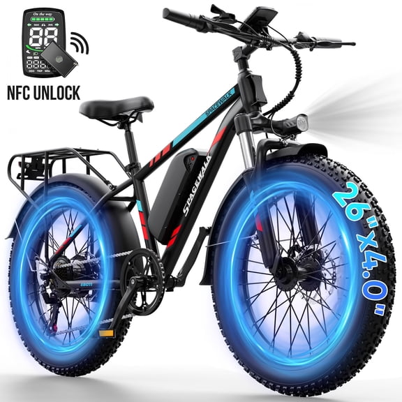 EILLEO Pro Electric Bike with NFC,26" 4.0 Fat Tire Peak 1500 E-Mountain Bicycle,28MPH 48V 15Ah Removable Battery,7-Speed Ebike for Adult
