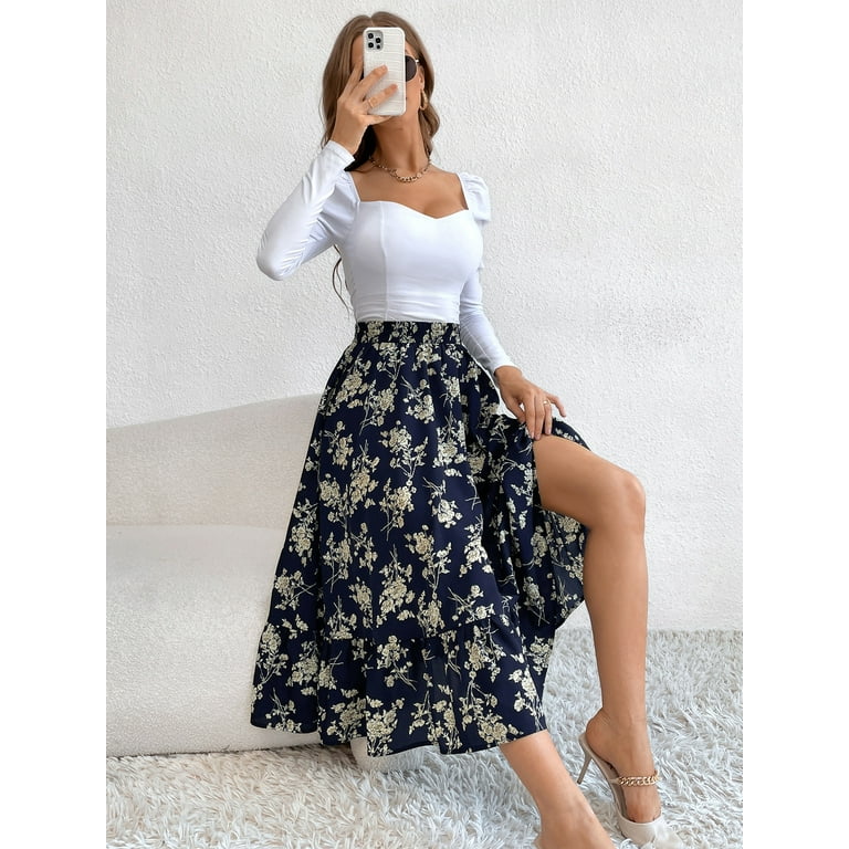 Floral print midi skirt and top hotsell