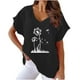 thumbnail image 1 of Camiseta de Manga Corta con Cuello en V con Impresión de Girasol, Algodón Casual Y Top de Cáñamo, 1 of 4