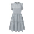 thumbnail image 4 of B91xZ Robe pour Femmes 2024 Grande Taille Col Montant à Nouer Sans Manches Taille Haute Ligne A à Volants Robe Décontractée, Gris P, 4 of 5