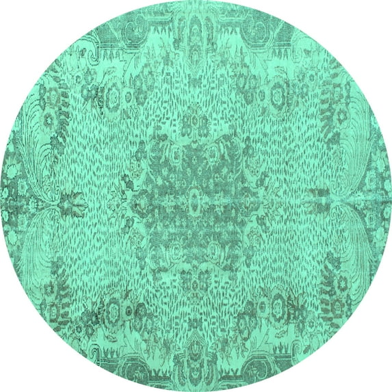 Ahgly Company Machine Washable Indoor Round Persian Turquoise Blue Traditional Area Rugs, 6' Round