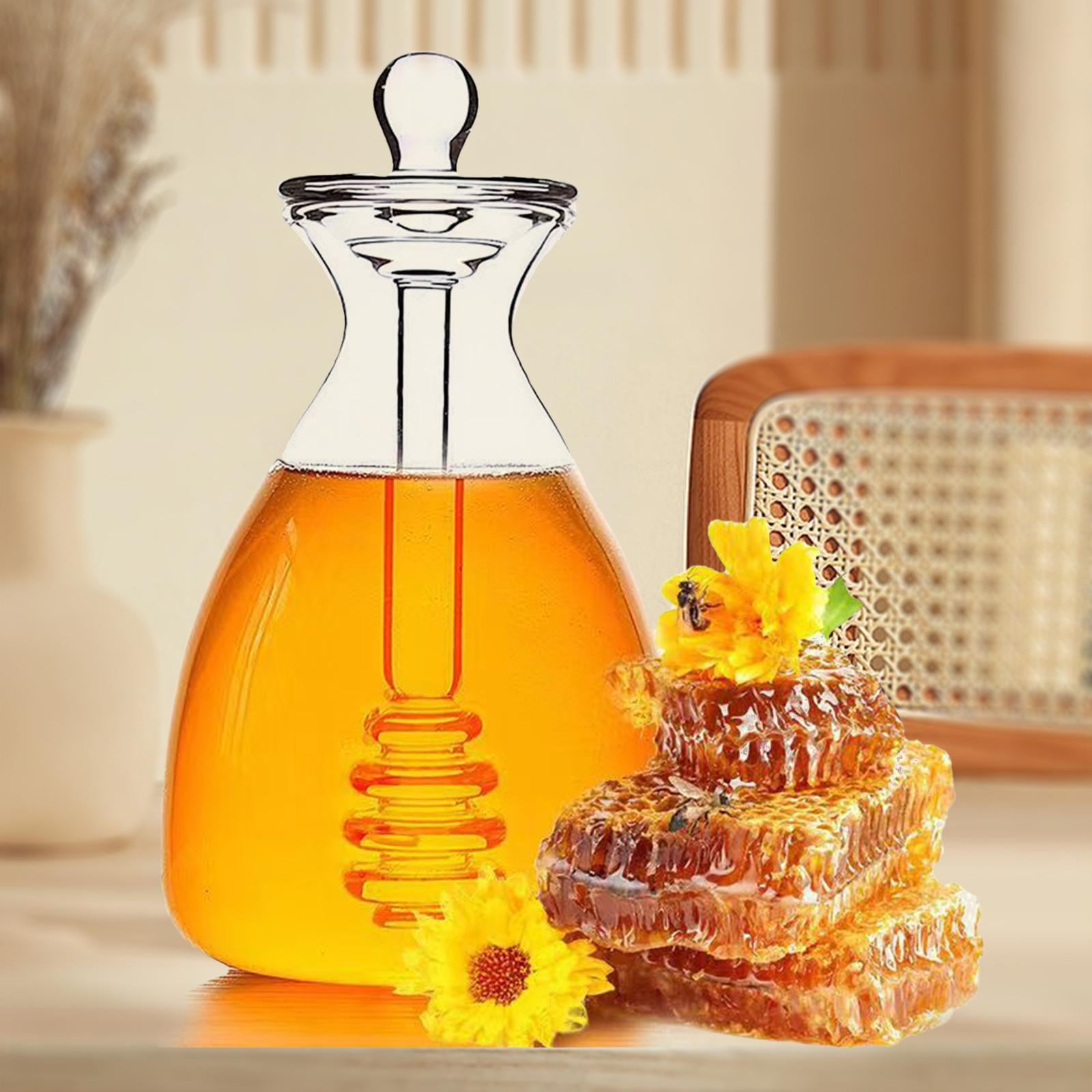 Glass Honey Pot Glass Beehive Honey Pot Office Syrup with Dipper and Lid Dining Table Honey Storage Container Honey Bee Pot