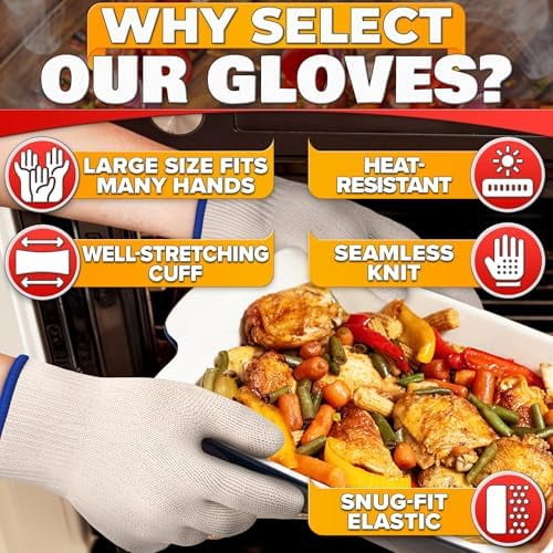 Heat Resistant Gloves for Cooking & Grilling – Aramid Oven Mitts Gloves with Fingers, Short-Term Hand Protection up to 932°F and Secure Grip for Baking, Fryer, and BBQ$$Tools & Hardware Other