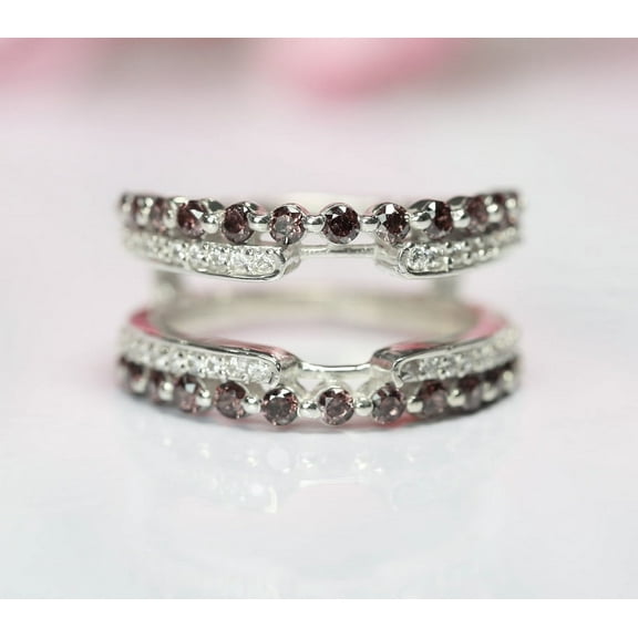 Round Cut Brown Diamond and White Diamond Ring Guard in 925 Sterling Silver - Ring For Her