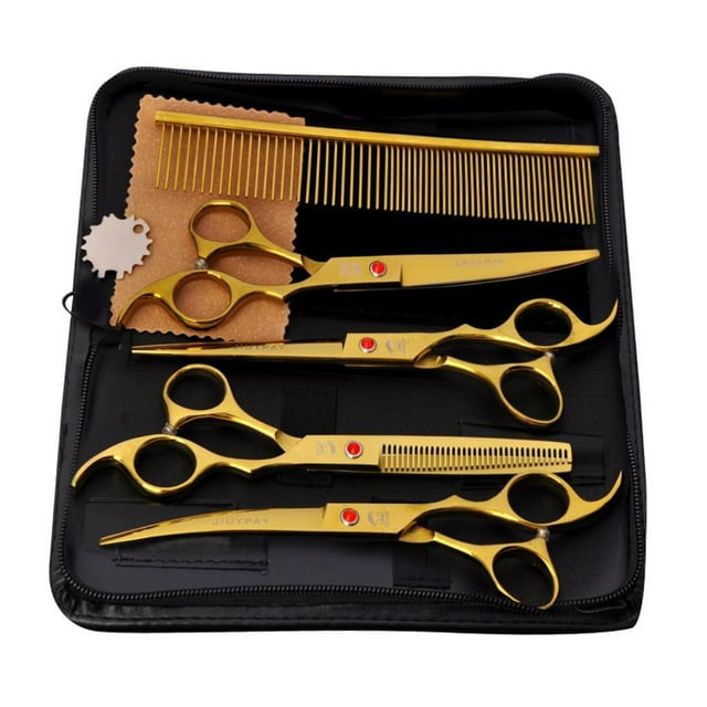 Esquirla 6pcs 7" Professional Pet Grooming Scissors Stainless Steel for Grooming Golden