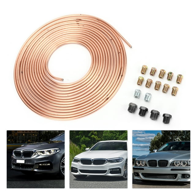 25ft Brake Line Tubing 3/16in OD Copper Plated with Fittings for Hydraulic Braking, Fuel System Applications