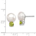 thumbnail image 2 of 925 Sterling Silver Rhod Pltd 10 11mm Freshwater Cultured Button Pearl Peridot Stud Earrings Ball, 2 of 6