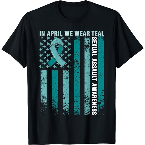 In April We Wear Teal Sexual Assault Awareness American Flag T-Shirt