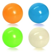 Melitta 4 Pieces Glow in the Dark Celling Balls - Sticky Wall Balls Stress Toys Set Washable for Kids& Adults