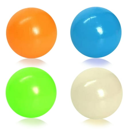 Melitta 4 Pieces Glow in the Dark Celling Balls - Sticky Wall Balls Stress Toys Set Washable for Kids& Adults