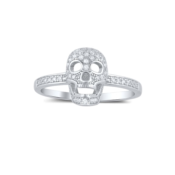 Sterling Silver Pave Cz Skull Ring for Women and Teens - Size 10