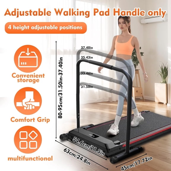 Adjustable Walking Pad Handle Bar Only - Fits 21.5 Inch Wide Walking Pads, Adjustable Handrail Height (31.5-37.4 in), 330 lbs Capacity, Stainless Steel Frame, Stable & Easy to Assemble