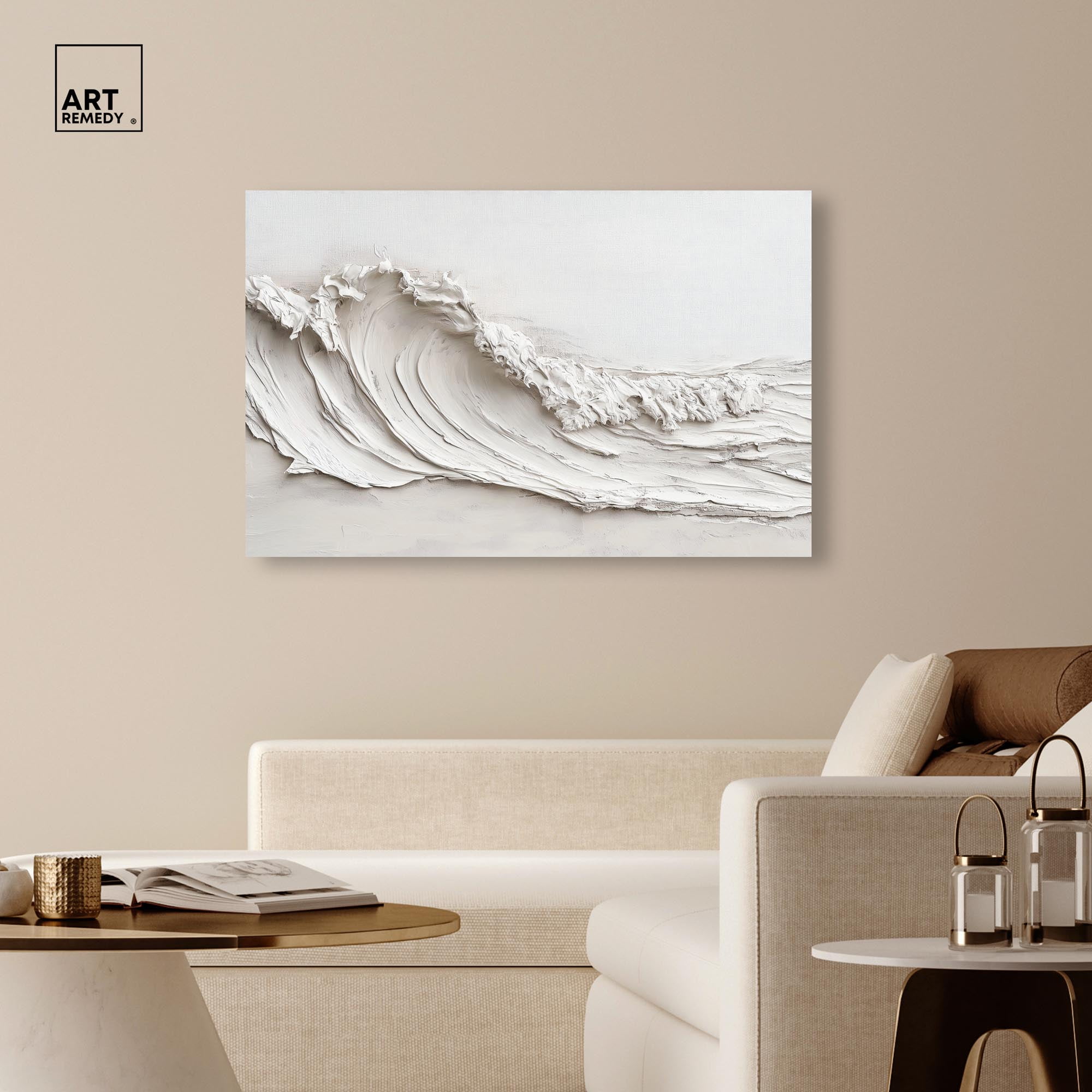 Wave on White Canvas Neutral Boho by Art Remedy, Gallery Wrapped, 54 x 36