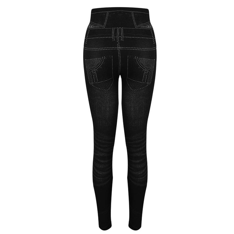 FASHIONWT Women High-Rise Faux Denim Jeans Skinny Stretchy Leggings Jeggings