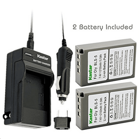 Kastar 2 X BLS-5 Battery and Charger Kit for Olympus BLS5 PS-BLS5 and Olympus E-PL1 E-PL2 E-PLE15 E-PM1 E-PM2 E-M10 OM-D E-400 E-410 E-420 E-450 E-600 E-620 E-P1 E-P2 E-P3 E-PL6 E-PL5 stylus 1
