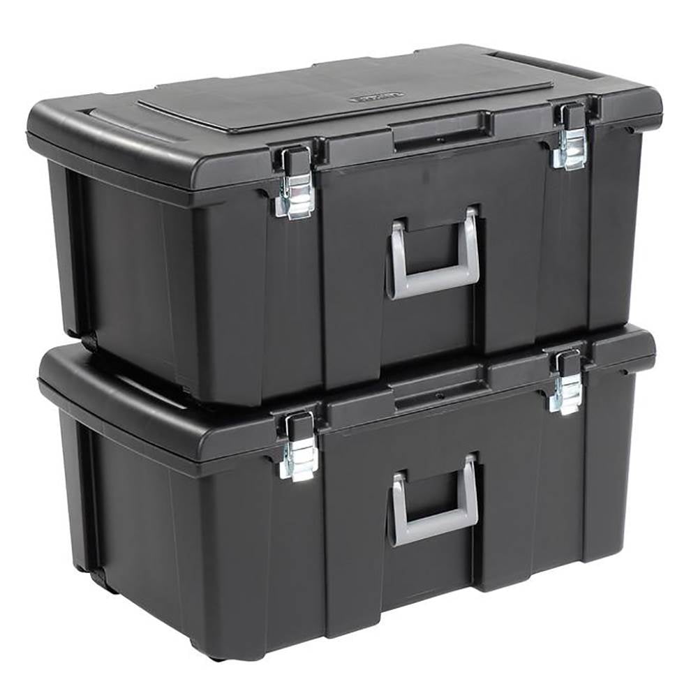 Sterilite 16 Gallon Lockable Footlocker with Wheels, Black (2 Pack
