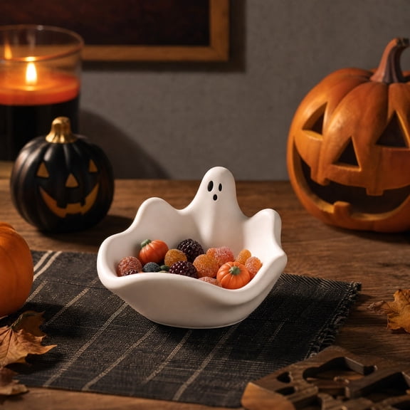 BiFandian Halloween Ghost Shaped Plastic Bowl, Cute Decorative Snack Candy Jewelry Tray for Party Display, Halloween Decorations Indoor Outdoor for Tabletop, Counter, Shelf, Mantel