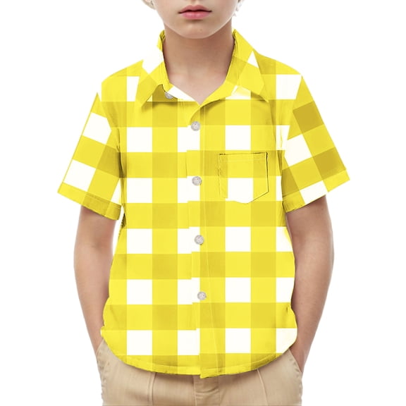 Aursykel Kids Boys Cotton Shirts Casual Stylish Plaid Button down Clothes Summer Short Sleeve Dress Shirt Top