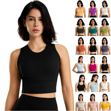 QATAINLAV Prime By Hour Womens Seamless Yoga Bras Gym Workout High Impact Backless Quick Dry Running Bra Casual Cropped Tank Tops Gray L