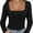 Black, variant on Womens Long Sleeve Square Neck Tops Fashion Slim Fit Tees Shirts