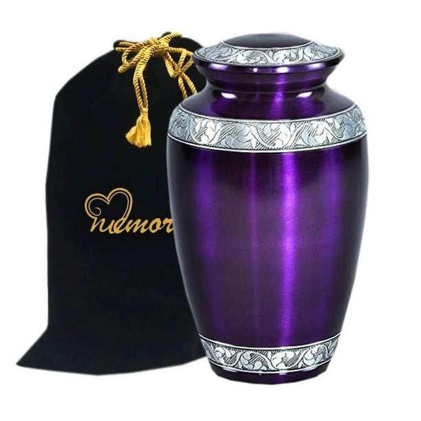 Mulberry WIth Silver Band Cremation Urn for Human Ashes Adult Funeral Urn Handcrafted